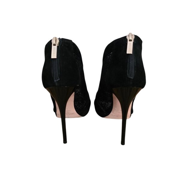 Jimmy Choo Vivid Flocked Mesh Open Toe Suede Ankle Booties Heels Black 8.5 - Picture 7 of 8